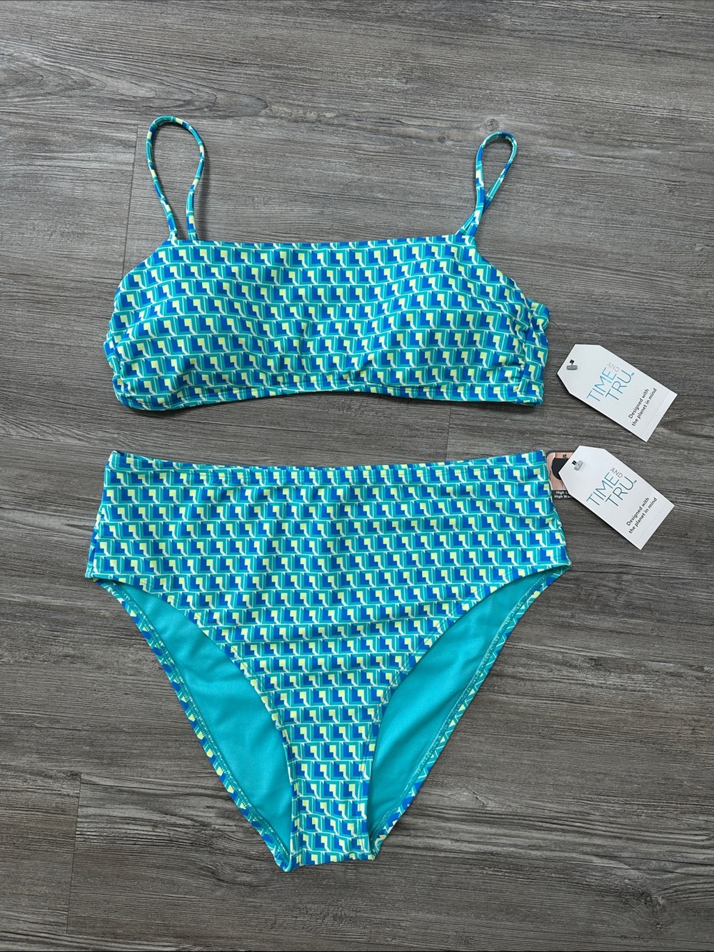 Time and Tru Aqua Teal Geo Print Bikini